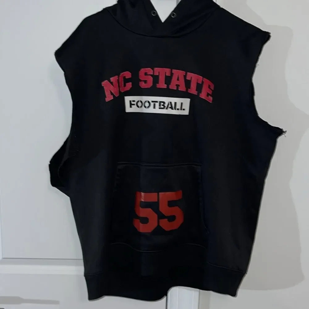 NC State Wolfpack Football Team cut sleeveless Hoodie hooded sweatshirt blackout